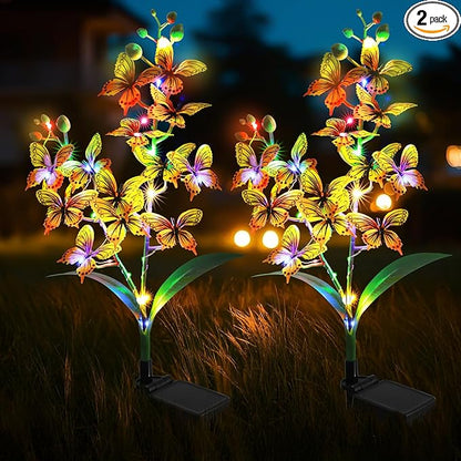 Solar Garden Lights, Solar Flower Lights with 4 Colors and 2 Lighting Modes, Suitable for Yard, Garden, Lawn, and Path Decoration(Yellow, 2 Pack)