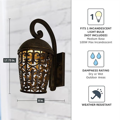 DESIGNERS FOUNTAIN Amherst Outdoor Light Fixture, 17.75 Inch Exterior Wall Lantern Sconce for Front Door, Patio and Porch, Burnt Umber, 97592-BU