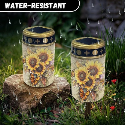 Sunflower Butterfly Solar Powered Cemetery Memorial Light,Cemetery Decorations for Grave,Grave Markers for Cemetery Solar Cemetery Lamp,Solar Grave Light
