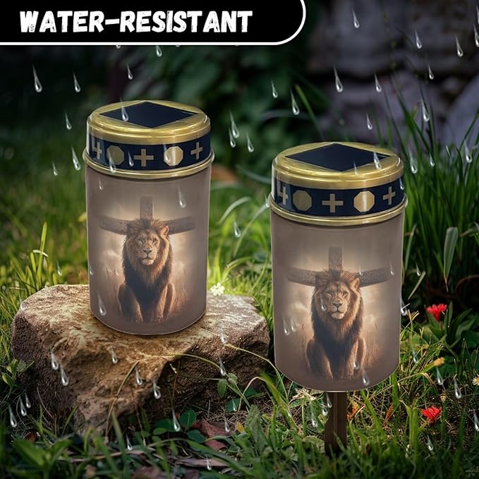 Lion Cross Cemetery Solar Lights for Grave Waterproof Portable Garden Park Yard Path Lights Home Decoration