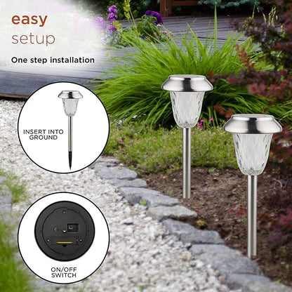 Alpine Corporation 17" Tall Outdoor Solar Powered Pathway LED Light Stakes, Silver (Set of 4)
