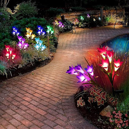 Ulalaza 2PCS Garden Solar Lights Multi-Color Changing 4 LED Flower Stake Light Decorative Landscape Lawn Yard Outdoor Lights Lily White and Red Length is 800mm/30inch
