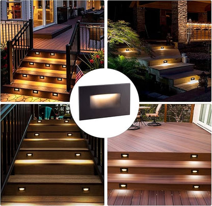 Step Lights Outdoor 6 Pack Classic, 120V 3CCT Selectable Stair Lights Indoor, Waterproof LED Deck Decor Hardwired Dimmable, Brown Finish Aluminum Outdoor Lighting, ETL Wet Rated