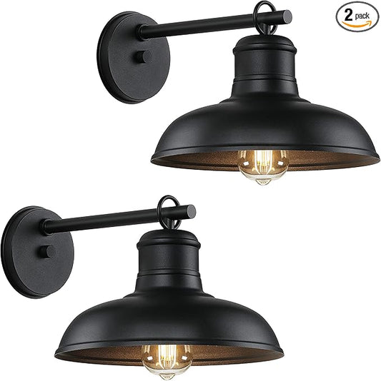 2-Pack Outdoor Wall Lights, Vintage Black Wall Sconces, Exterior Farmhouse Barn Light Fixtures, Indoor Wall Mount Lighting Fixtures, Anti-Rust Waterproof Exterior Light for Patio Porch Doorway Garage
