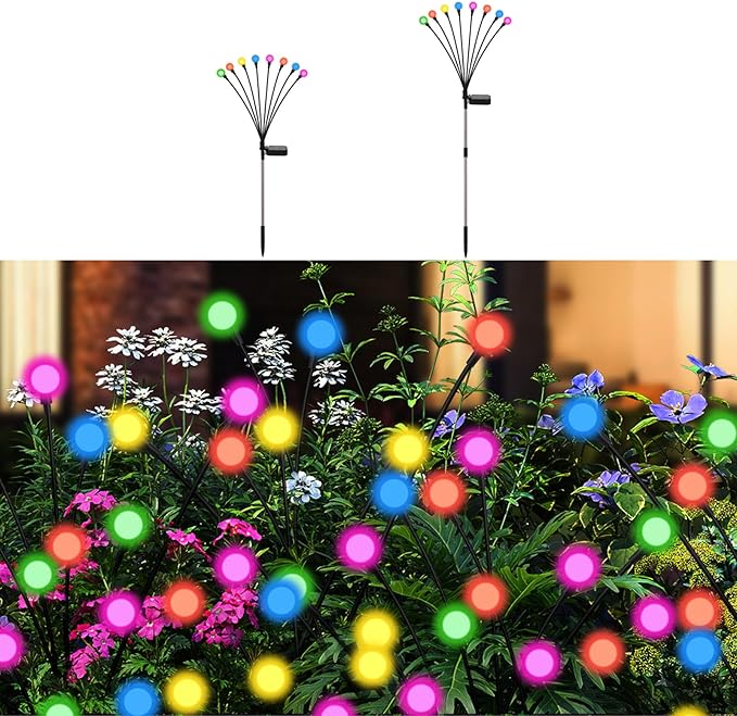 Swaying Solar Firefly Lights Outdoor, 8 Modes RGB Color Changing Firefly Swaying Solar Garden Lights for Outside Christmas Yard Patio Pathway Plant Landscape Garden Decor Multicolor(2 Pack)
