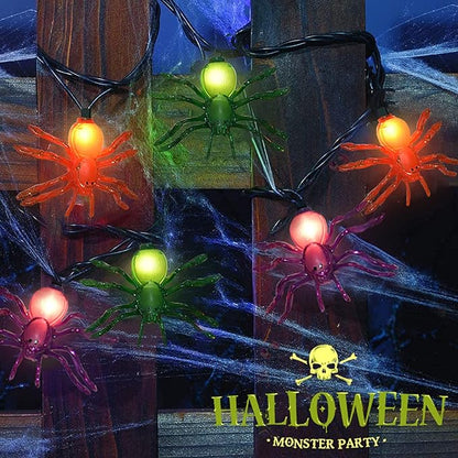 SUNSGNE Halloween Spider String Lights, 8.5Ft Halloween String Light with 10 Spider Lights for Party, Curtain, House, Garden, Yard Decor