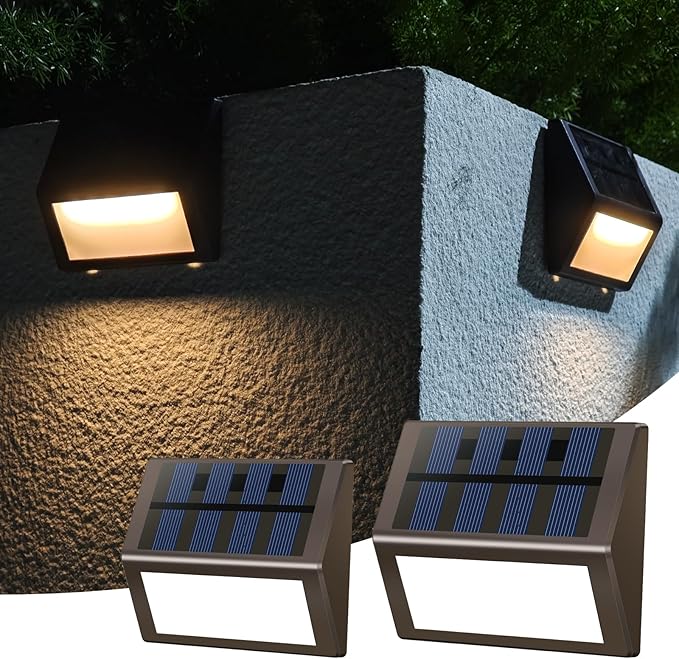 Luminara Solar Step Lights - Weatherproof Outdoor Stair Lighting, Solar-Powered Deck Lights for Patio, Garden, Pathway, Warm White Glow（2）