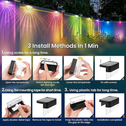 SOLPEX Solar Deck Lights Outdoor,Solar Fence Lights Waterproof Led Light for Outdoor Stairs,Step,Patio,Yard,Garden,Balcony and Porch,8 Pack Shell-Like Light Spots(Black Shell,Warm White&RGB)