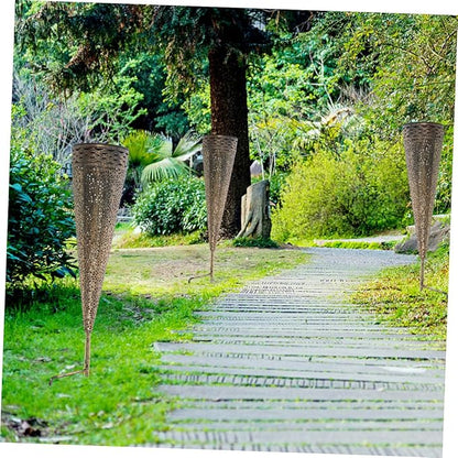 Yardwe 2pcs Solar Pathway Lights Iron Art Decorative Lawn Lamp for and Patio Solar Powered Cone Shape Design for Outdoor Ambiance