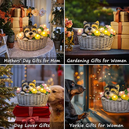 HOMEIMPRO Solar Garden Decor Dog Garden Gifts for Women, Yorkie Puppy Lovers Gifts Mothers Day Birthday for Mom Grandma,Outdoor Statues Solar Lights, 8LED Lights Balcony Yard Decor, Patio