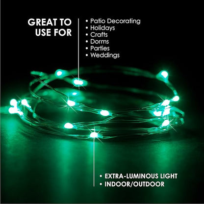 2 Sets 20 LEDs Green Color String Lights Silver Wire Indoor and Outdoor 6.5 Feet Firefly Starry Fairy Lights Battery Powered for DIY, Christmas, Holidays, Party, Bedroom and Centerpieces
