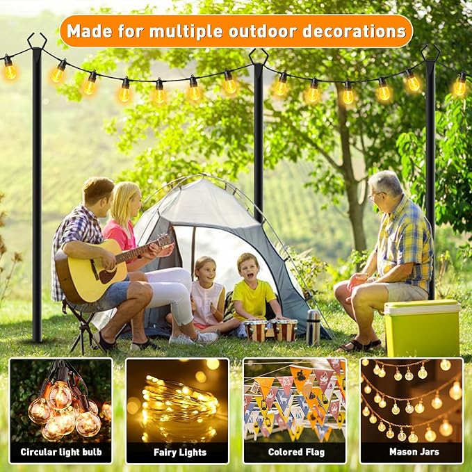 10 Pack 10 FT String Light Poles,Metal with Fork Lights Poles for Outdoor String Light, Rustproof Heavy Duty for | Lumora