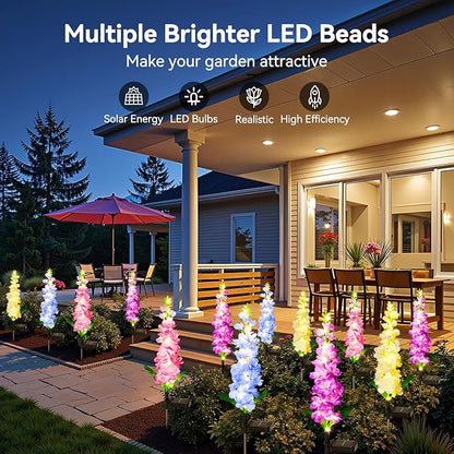 KOOPER Solar Lights Outdoor Garden Decor, 4 Pack Upgraded Delphinium Solar Garden Lights with 36 LEDs, Vivid Flowers Outdoor Waterproof for Landscape Patio Yard Decor