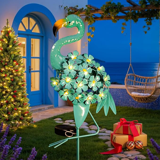 Homeimpro Flamingo Gifts Solar Garden Lights for Mom, Outdoor Yard Decorations Garden Decor for Outside Lawn Ornaments Yard Art Birthday Women Men (Robin Egg Blue, 1Pack)
