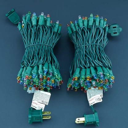 Multicolor Wide Angle Christmas Lights, Pack of 2 Sets 25 Ft 100 LED Green Wire 5mm UL Certified Commercial Grade Holiday String Light
