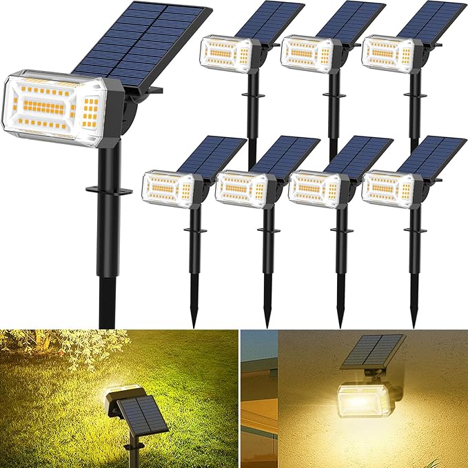 102 LED Solar Spot Lights Outdoor Waterproof IP65, Adjustable Landscape Spotlights, [8 Pack/4 Modes] Auto On/Off | Lumora