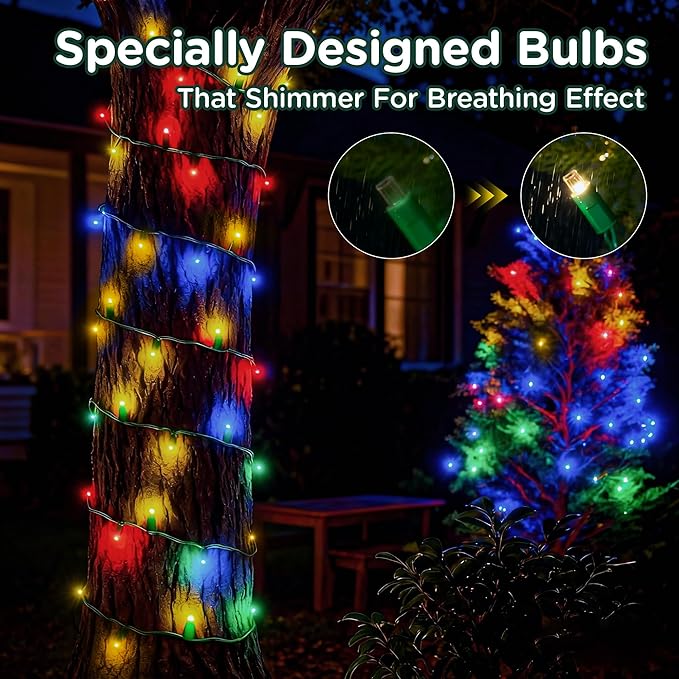 Christmas String Lights (Multicolor -Breathing, 33.3FT), Mini LED String Lights, Waterproof Fairy Lights for Outdoor Indoor Holiday Party Patios Wedding Valentines Day Halloween Xmas Decor