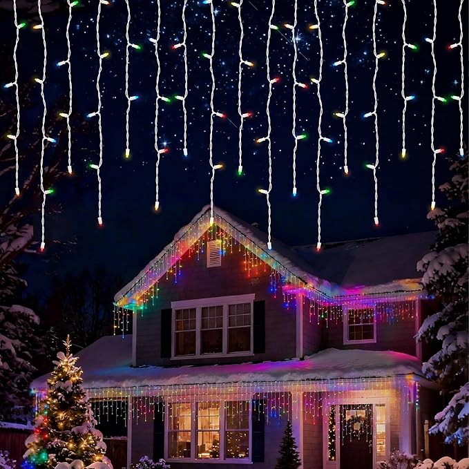 LED Christmas Lights, 100 LED Icicle Lights on 7FT with 4 Inch Spacing - 5MM Wide Angle Multi-Colors Bulbs, IP68 Waterproof & ETL Certified for Outdoor/Indoor
