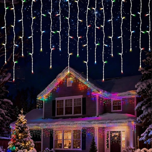 LED Christmas Lights, 100 LED Icicle Lights on 7FT with 4 Inch Spacing - 5MM Wide Angle Multi-Colors Bulbs, IP68 Waterproof & ETL Certified for Outdoor/Indoor