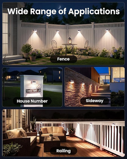 VOLISUN Solar Fence Lights 12 Pack, Vinyl Fence Lights Solar Powered with Warm White LED Spot Lens, Solar Deck Lights for Outside Wall, Deck, Patio, Yard, Rail, Garage, Pool