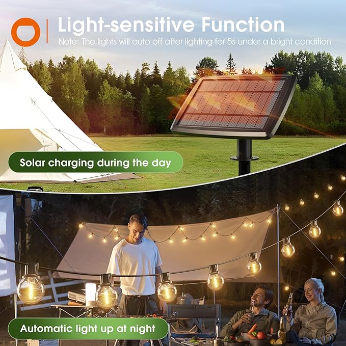 addlon 106FT(100+6) Solar String Lights with Remote, 54 Shatterproof G40 Bulbs, Commercial Grade Solar Powered Outdoor Light, Dimmable Waterproof Solar Lighting Outdoor for Garden Backyard Party Decor