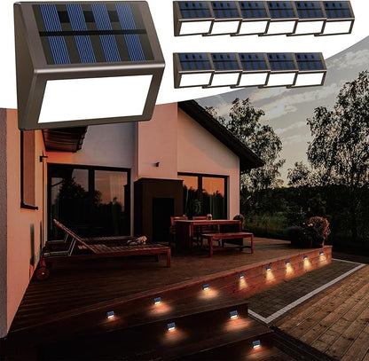 Luminara Solar Step Lights - Weatherproof Outdoor Stair Lighting, Solar-Powered Deck Lights for Patio, Garden, Pathway, Warm White Glow (12)