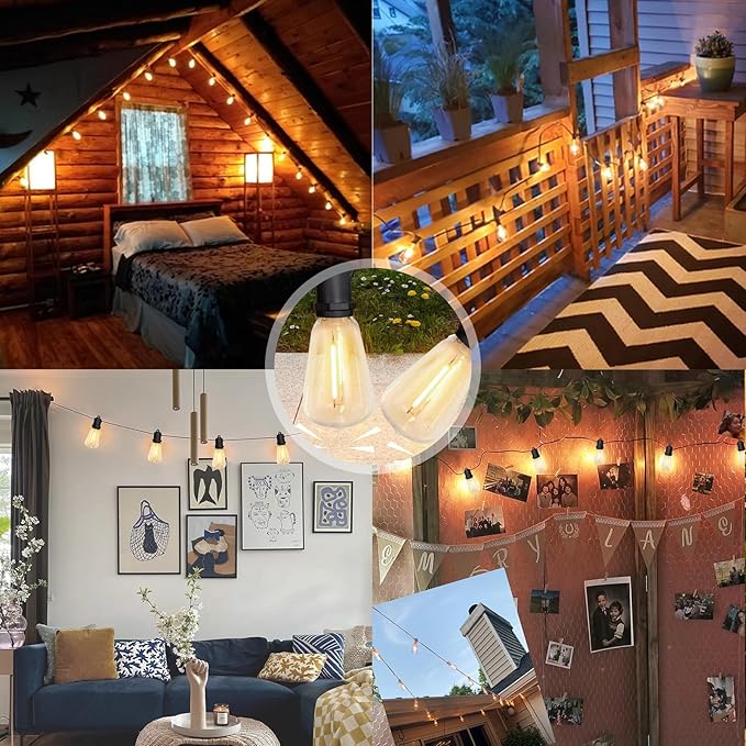100FT Outdoor String Lights,ST38 Vintage Edison LED Patio Lights Waterproof with 52 Plastic Bulbs(2 | Lumora