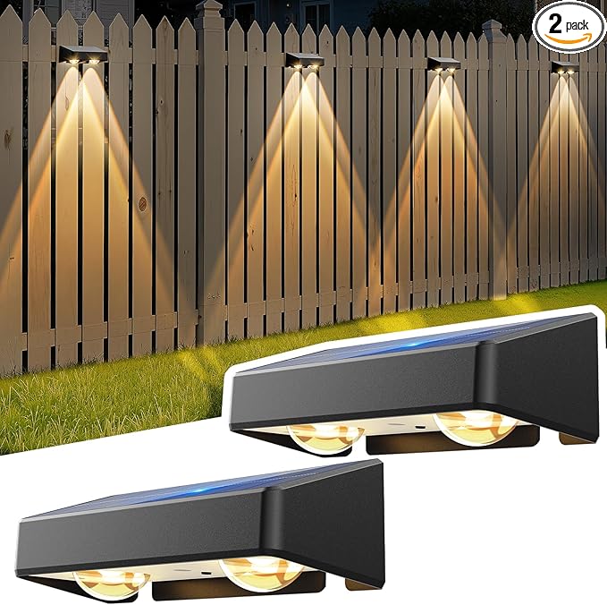 GBEAST Solar Fence Lights Outdoor, RGB 8 Colors & Warm White, Bright Led Fence Lights Outdoor Waterproof Dusk to Dawn Solar Deck Light for Backyard/Railing/Wall/Step/Patio/Porch (2 Pack)