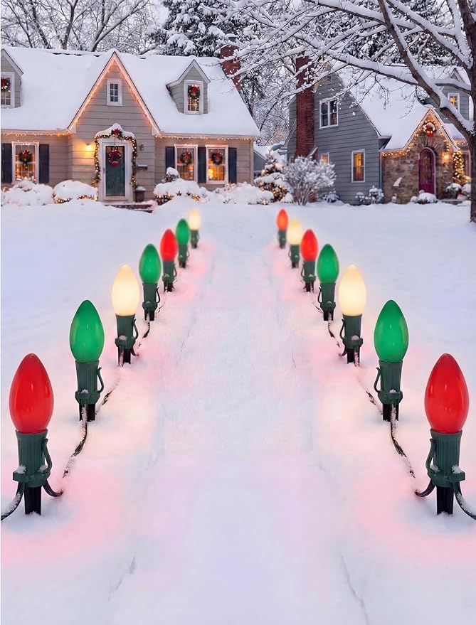 C9 Red Green White Christmas Lights, 25FT Multicolor Christmas Decorations String Lights with 26 Ceramics Bulbs | Lumora
