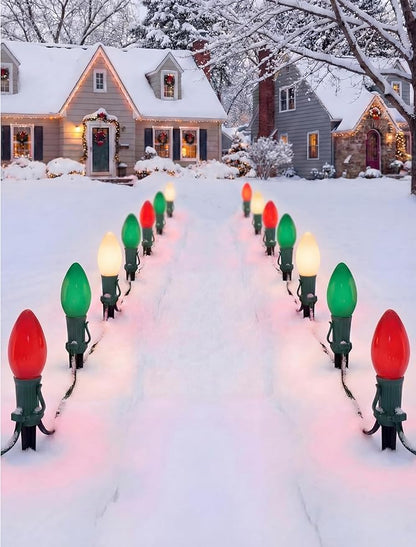 C9 Red Green White Christmas Lights, 25FT Multicolor Christmas Decorations String Lights with 26 Ceramics Bulbs, Connectable Vintage Xmas Tree Decor for Indoor Home Outdoor Patio Holiday Party Garden