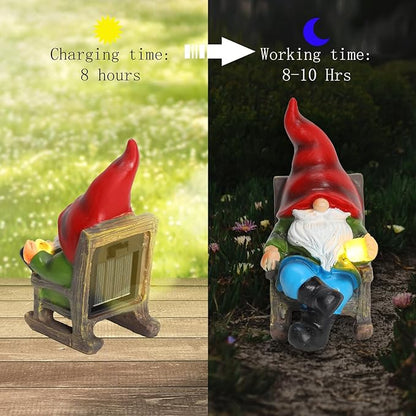 Garden Gnome Statue Solar Light Miniature Outdoor Decor Gnome Figurine for Outdoor Indoor Home Lawn Yard Balcony Porch Patio for Women Mom Grandma 3.54"x2.36"x4.72"