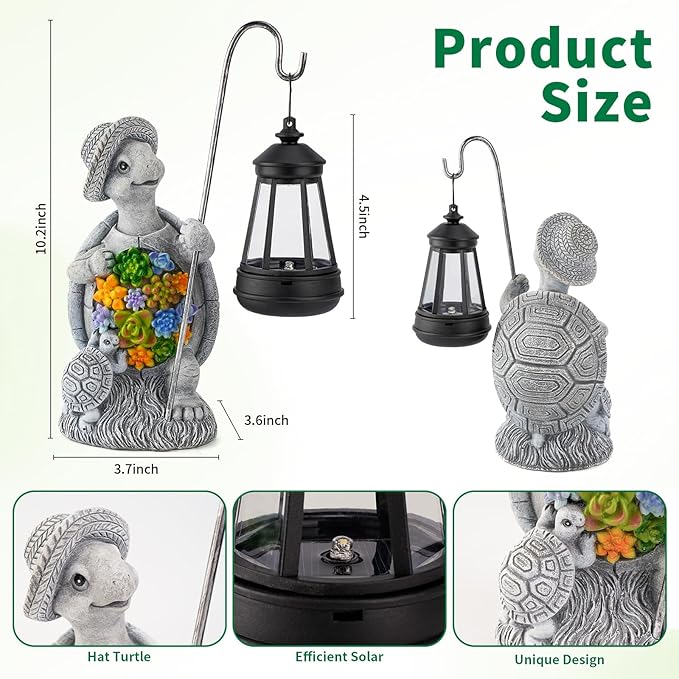 Solar Garden Outdoor Statue Turtle with Hanging LED Lantern —Outside Solar Turtle Decor for Garden,Home,Lawn,Yard | Lumora