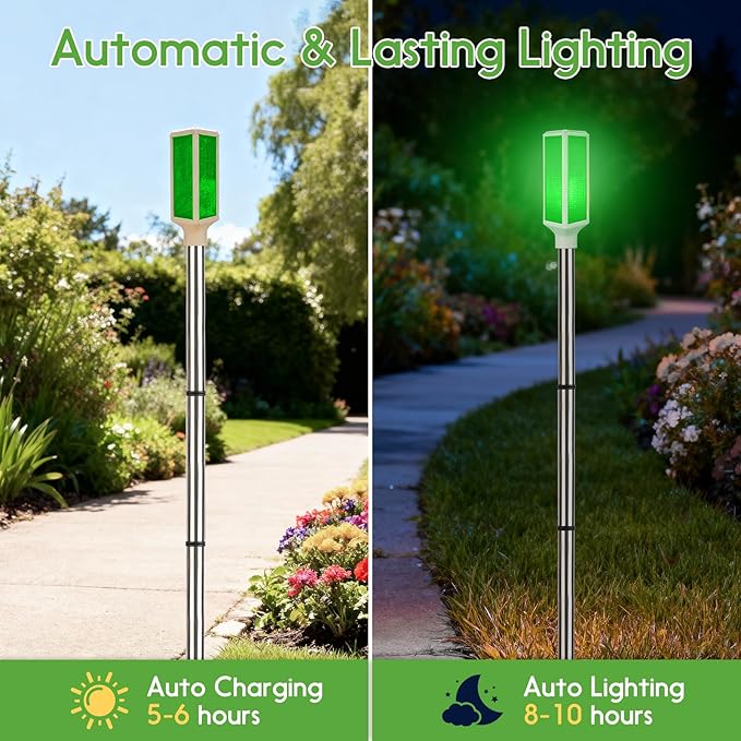 5 PCS Solar Driveway Markers, Solar Powered Driveway Lights on Poles, Outdoor Landscape Reflectors for Snow Road, Yard, Parking Lot, and Sidewalk (Green)