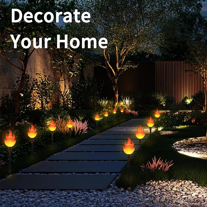 ALENEY Christmas Solar Lights Outdoor,37ft Cute Flame Light String with Stake, Waterproof 20 LED Garden Decor for Outside Patio Pathway Yard Christmas Halloween Decorations, Warm White