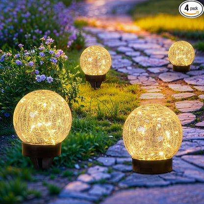 4 Packs Solar Globe Lights Outdoor USB Charged Garden Decor 3.94" Diameter 30LED 1000mAh Solar Globe Lights for Outdoor Indoor Mothers Day Gifts Holiday Decor(3.94'' Medium 4 Pack Warm White)