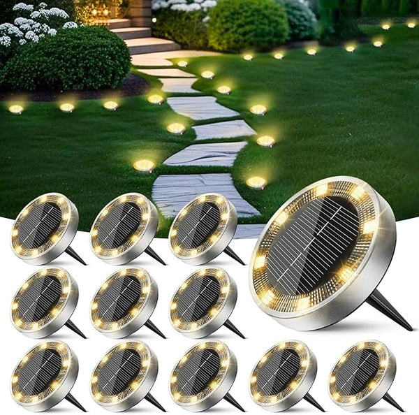 Peasur Mini Solar Ground Lights Outdoor, 12 Pack Flat Solar Powered Disc Lights, IP68 Waterproof, Anti-Rust | Lumora