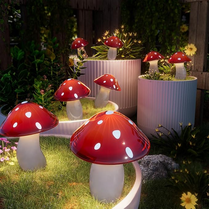 18 Pack Solar Mushroom Lights Outdoor, Garden Outdoor Decor, 8 Lighting Modes, IP65 Waterproof, Crystal-Clear Fairy | Lumora