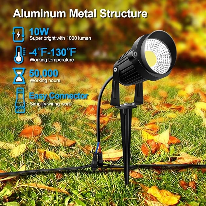 ZUCKEO Low Voltage Landscape Lights LED Landscape Lighting with Connectors, 10W 12V 24V Outdoor Spotlights | Lumora