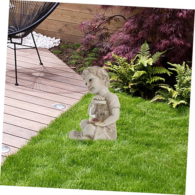 Garden Solar Powered Little Boy Figurines Statue Solar Lights Outdoor Boy Statue | Lumora