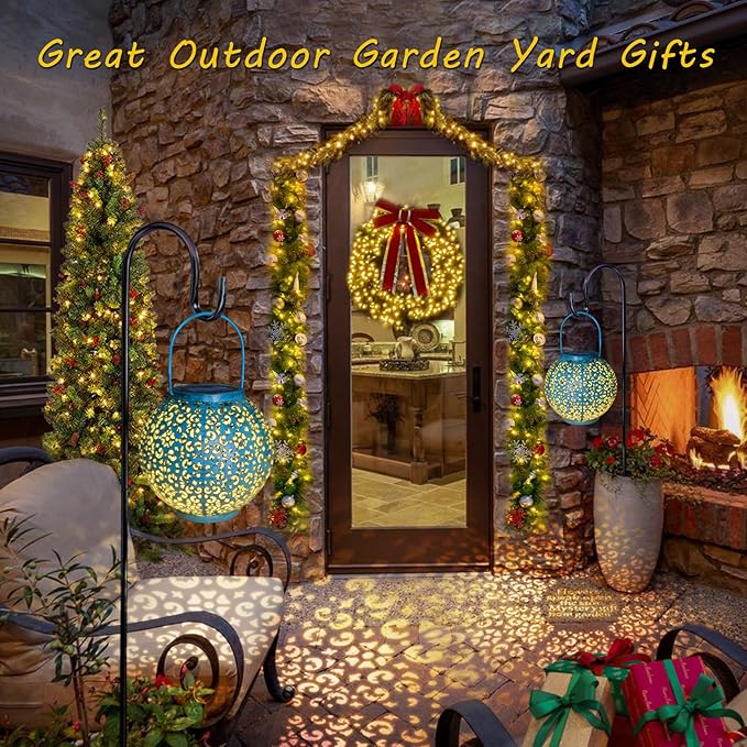 Go2garden Big Solar Outdoor Lanterns Waterproof, Gifts for Dad Mom Garden Yard Decor Lights for Patio,Balcony Party Ornaments, Birthday Mothers Day Gifts for Wife Grandma (1 Pack, Teal Blue)