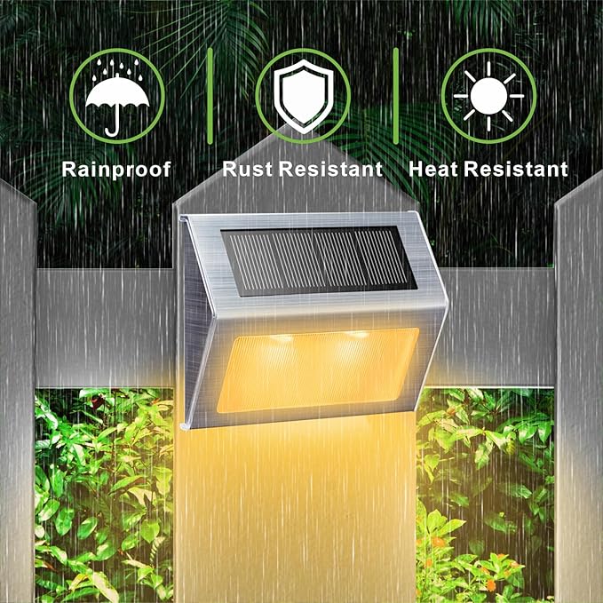 XLUX Solar Lights for Steps Decks Pathway Yard Stairs Fences, LED lamp, Outdoor Waterproof, Warm Light, 6 Pack | Lumora