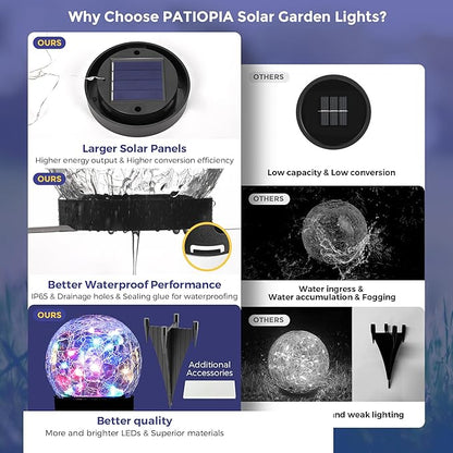 Solar Lights Outdoor for Yard Patio Porch, Garden Decor Birthday Gifts for Mom Women, Solar Globe Lights Waterproof Cracked Glass Ball Outdoor Decorations Balcony Backyard (4 Pack Multicolor)