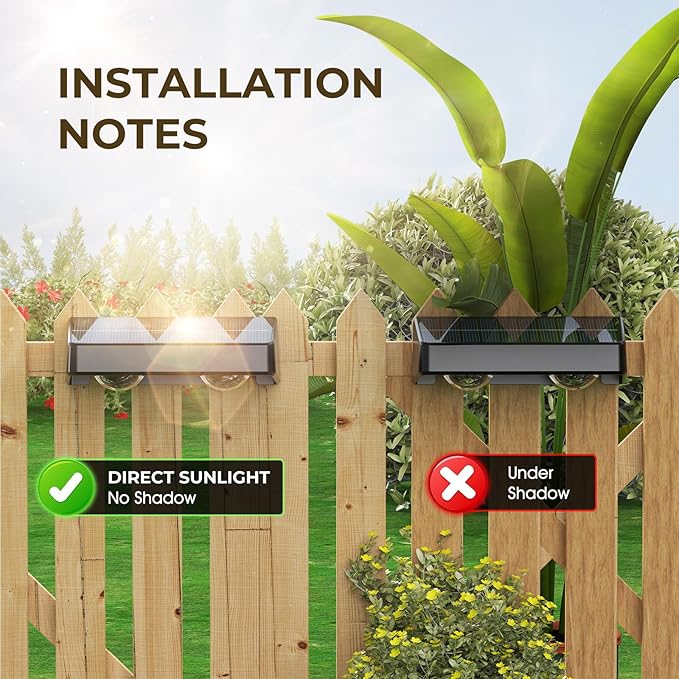 Solar Fence Lights, Fence Lights Solar Powered Warm/Cool White and RGB Colors Changing Outdoor Solar Lights IP65 Waterproof for Yard Garage Backyard Railing Step Patio Pool - 6Pack