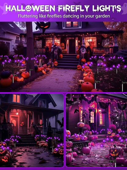 Albelt Halloween Decorations Outdoor, 6 Pack Solar Firefly Lights Outdoor, 48 LED Solar Halloween Lights, Waterproof Swaying Garden Light (Sway by Wind) for Outside Yard Pathway Decor (Purple)