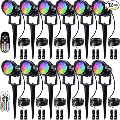 SUNVIE RGB Christmas Low Voltage Landscape Lights Color Changing 12W LED Landscape Lighting Outdoor Waterproof Remote Control for Garden Pathway Christmas Decorative Lighting, 12 Pack with Connector