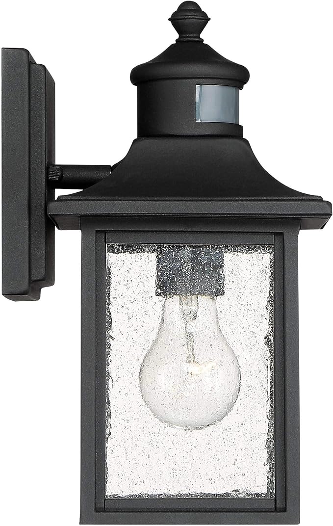 John Timberland Moray Bay Industrial Outdoor Wall Light Fixture Black Steel 11 1/2" Seedy Glass Motion Sensor Dusk to Dawn for Exterior House Porch Patio Outside Deck Front Door Garden Home