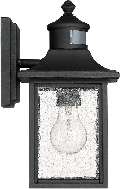 John Timberland Moray Bay Industrial Outdoor Wall Light Fixture Black Steel 11 1/2" Seedy Glass Motion Sensor Dusk to Dawn for Exterior House Porch Patio Outside Deck Front Door Garden Home