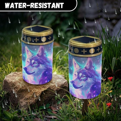 ZOUTAIRONG Solar Light for Cemetery Grave 6 Pack Solar Garden Lights Cemetery Solar Lights for Grave Solar Pathway Lights Outdoor Cemetery Solar Lights for Grave Solar Lights Galaxy Wolf