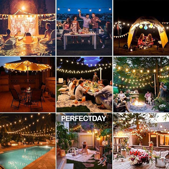 PERFECTDAY Solar String Lights, Shatterproof LED Solar String Light Outdoor G40 Umbrella Lights with 25 Bulbs - 27 | Lumora