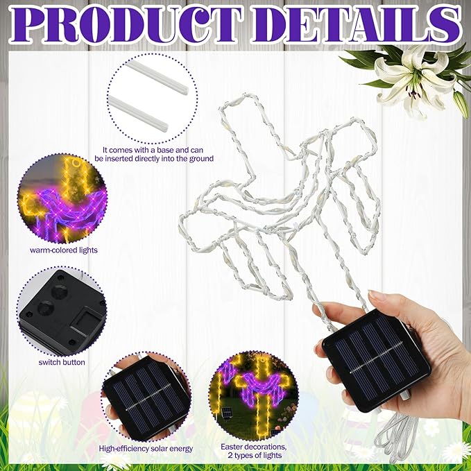 Retisee 3 Pack Easter Cross Solar Garden Lights Outdoor-12 Inch LED Lighted Cross Yard Stakes, Waterproof Solar | Lumora